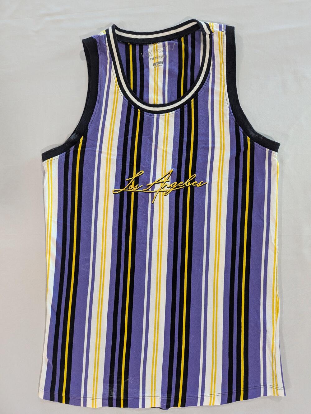 Vox Populi Tank Top Mens M Multicolor Striped Los Angeles Graphic Cotton